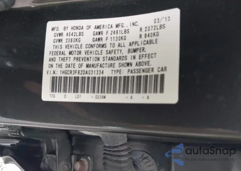 2013 Honda Accord Ex-L V-6 from USA, damaged, VIN 1HGCR3F82DA031334